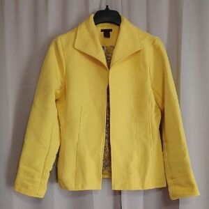 Sara Isabella Bright Yellow Square Textured Jacket Open Front Floral Lined Sz S